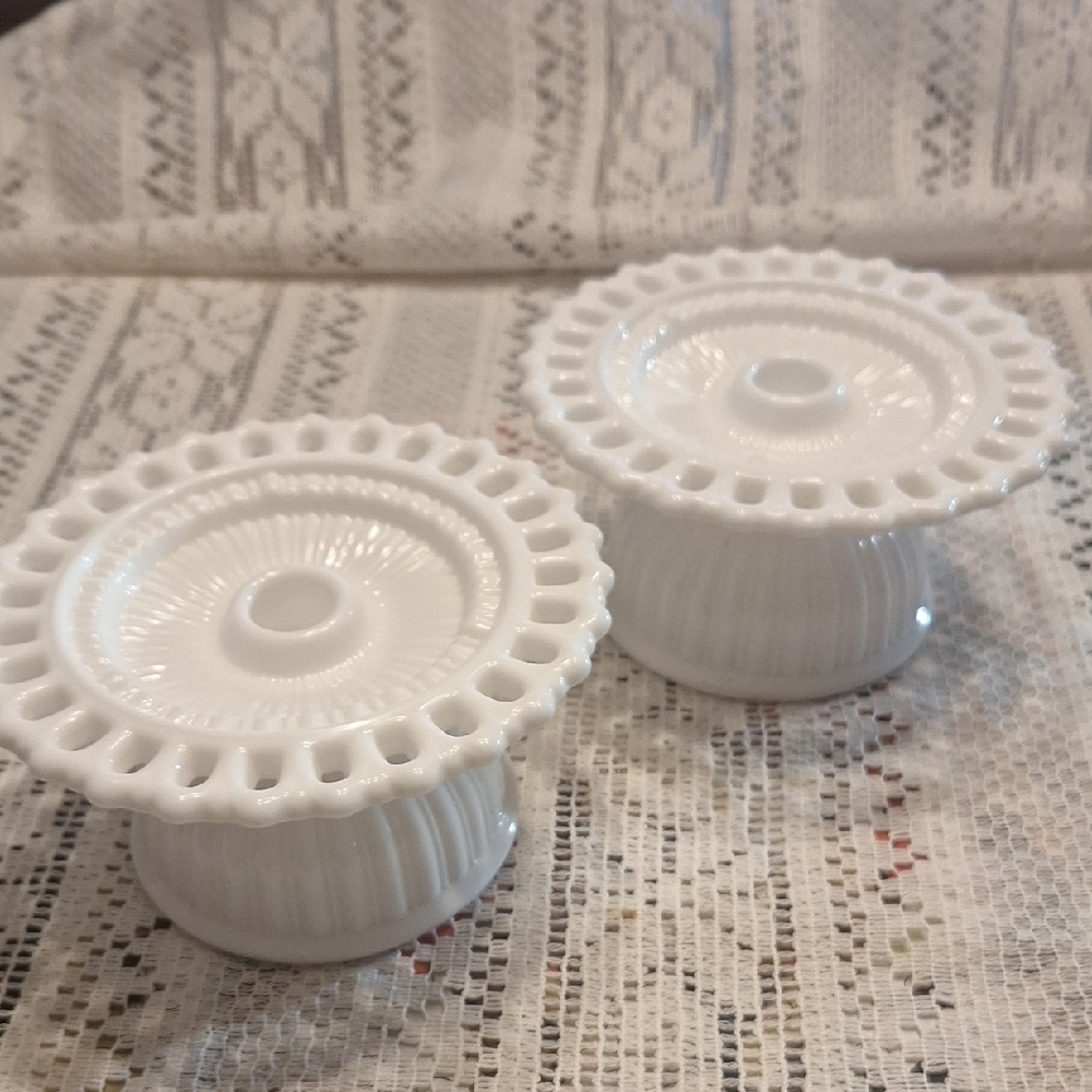 Vintage Fostoria Randolph Milk Glass Hurricane Candle Holders